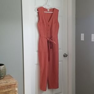 a new day Rust Orange Sleeveless Button Jumpsuit with Waist Tie